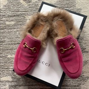 Raspberry velvet Gucci slides